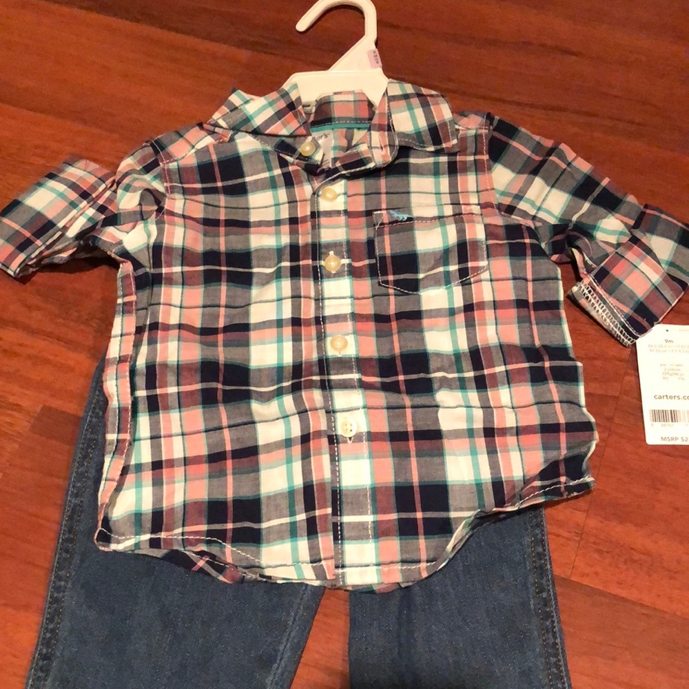 Carters 9m button down shirt and jeans. New with tags
